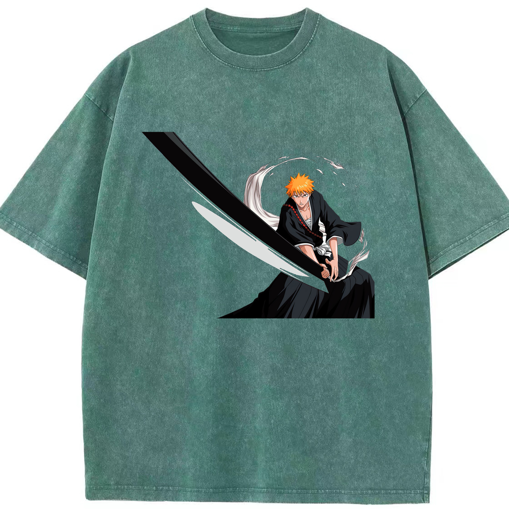 （画像用） ブリーチ 黒崎一護（くろさき いちご）BLEACH Kurosaki Ichigo 綿100% ヴィンテージ風 半袖Tシャツ（フロントプリント）